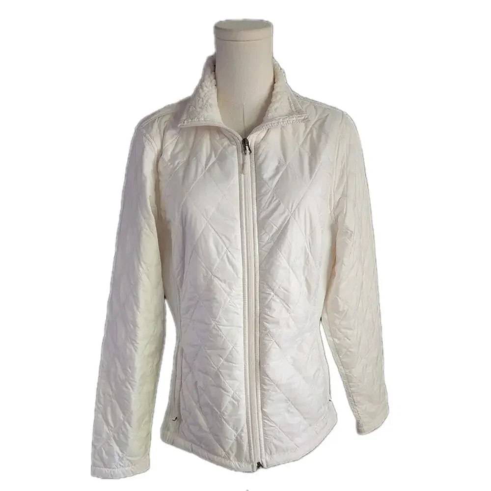 LL Bean Quilted Stretch Sides Thinsulate Sherpa Lined Jacket Womens Medium Ivory